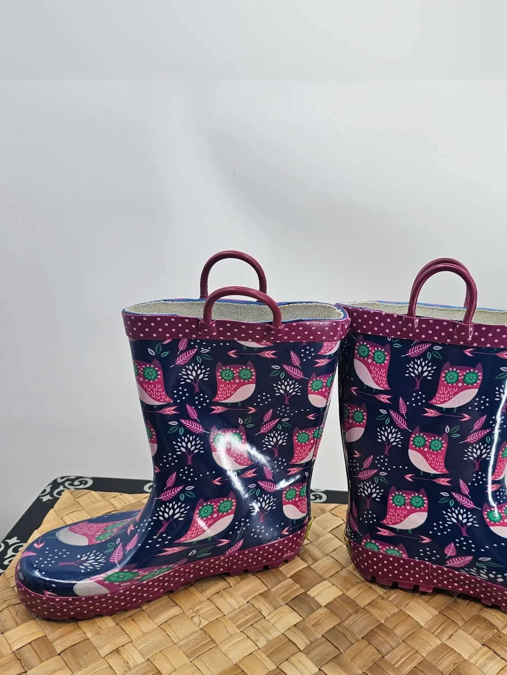 Western Chief Pink Blue Owl Rain Boots Size 2